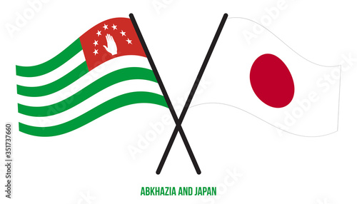 Abkhazia and Japan Flags Crossed And Waving Flat Style. Official Proportion. Correct Colors