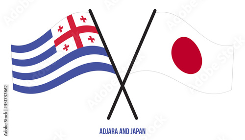 Adjara and Japan Flags Crossed And Waving Flat Style. Official Proportion. Correct Colors