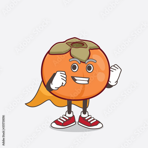 Persimmon Fruit cartoon mascot character dressed as a Super hero