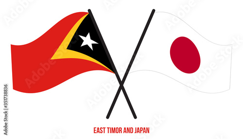 East Timor and Japan Flags Crossed And Waving Flat Style. Official Proportion. Correct Colors