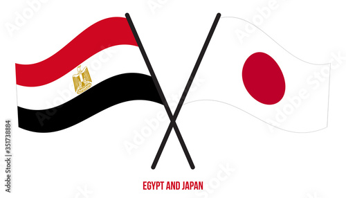 Egypt and Japan Flags Crossed And Waving Flat Style. Official Proportion. Correct Colors