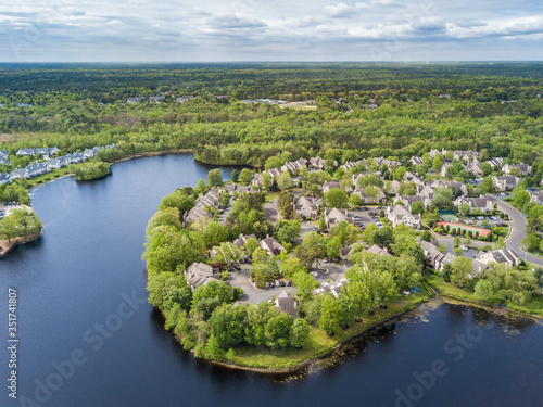 Aerial photo of the lake in the countryside living community
