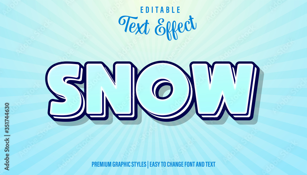 Snow, Cartoon Font Style Editable Text Effect Snow, Cartoon Font Style Editable Text Effect