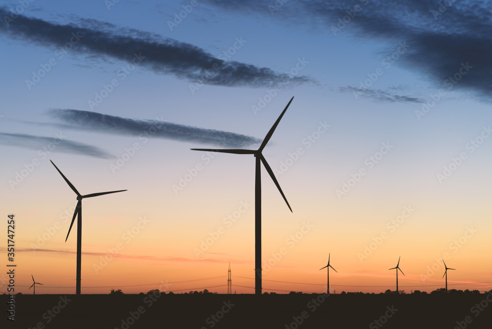 Obraz premium Windräder im Abendlicht