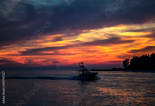 sunset over the sea, boat, red, sky, intense, color, clouds, summer, orange, horizon, travel, island, calm, Siesta Key, Florida