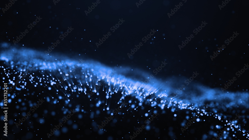 Abstract Digital wave background dark blue 3d rendering animation blurred particle motion background shining shimmer and glitter particles stars sparks bokeh movement