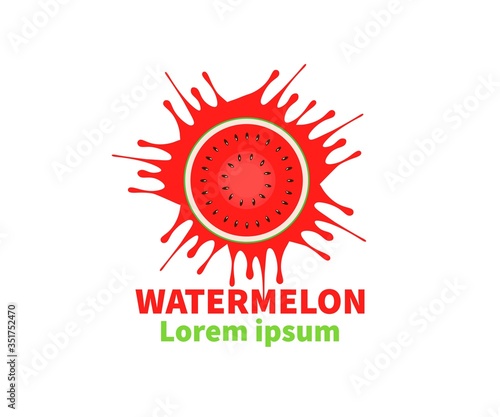Splash Juicy Watermelon fruit abstract logo, icon, label, symbol Concept. Vector Design Illustration