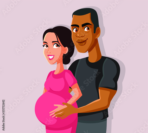 Mixed Race Family Expecting Baby Pregnancy Vector