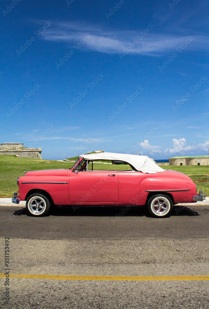 old red car on the road, La Havana Cuba