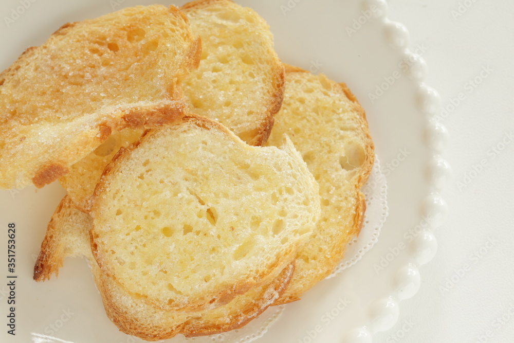 Homemade sugar Rusk in French bread for snack food

