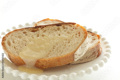Condensed milk and French bread for breakfast
