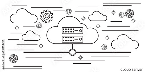 Cloud server thin line style vector concept illustration