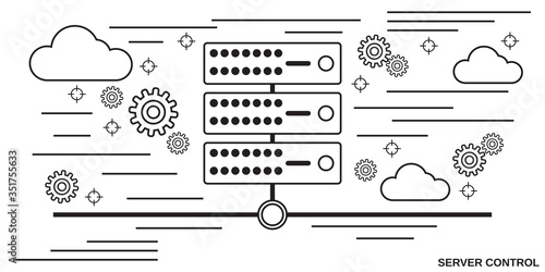 Cloud server thin line style vector concept illustration