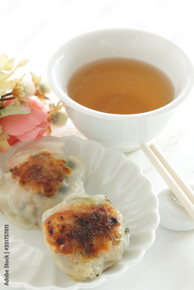 Chinese food, Pan fried Jiaozi dumpling for yum cha food Chinese food, Pan fried Jiaozi dumpling for yum cha food