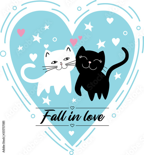 Vector illustration character design couple Fall in, love of cute cat