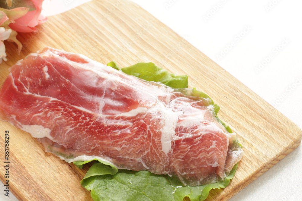 sliced ham on plate with copy space for gourmet sliced ham on plate with copy space for gourmet