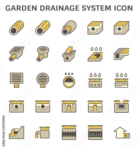 Garden drainage system and pipe vector icon set design.