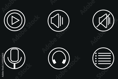 modern music icon set in dark color background