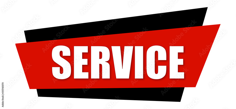 Service - clearly visible white text is written on red and black sign isolated on white background