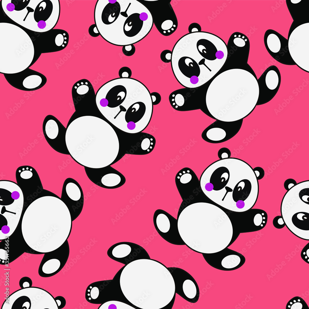 Fototapeta premium Cute Pandas Vector Art Kids Pattern Seamless