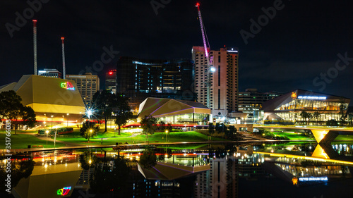 A night cityscsape with the river torrens on a very calm night in Adelaide South Australia  taken on the 21st May 2020