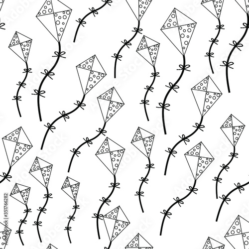 Cute White And Black Kite Kids Pattern Seamless