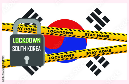 South Korea lockdown coronavirus lockdown symbol. Coronavirus pandemic puts countries on lockdown.