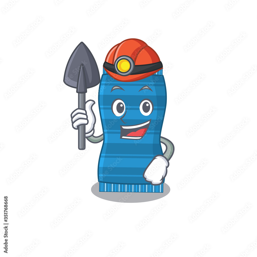 A cartoon picture of beach towel miner with tool and helmet