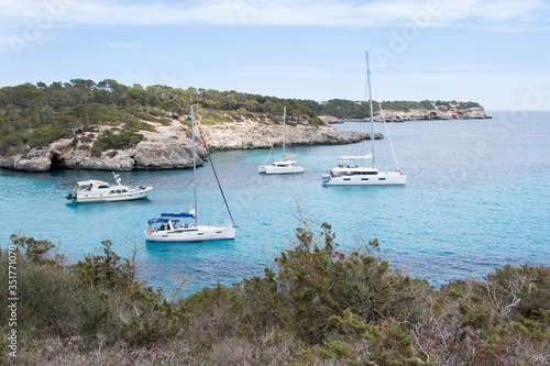 Sea landscape with boats in Santanyi, Majorca