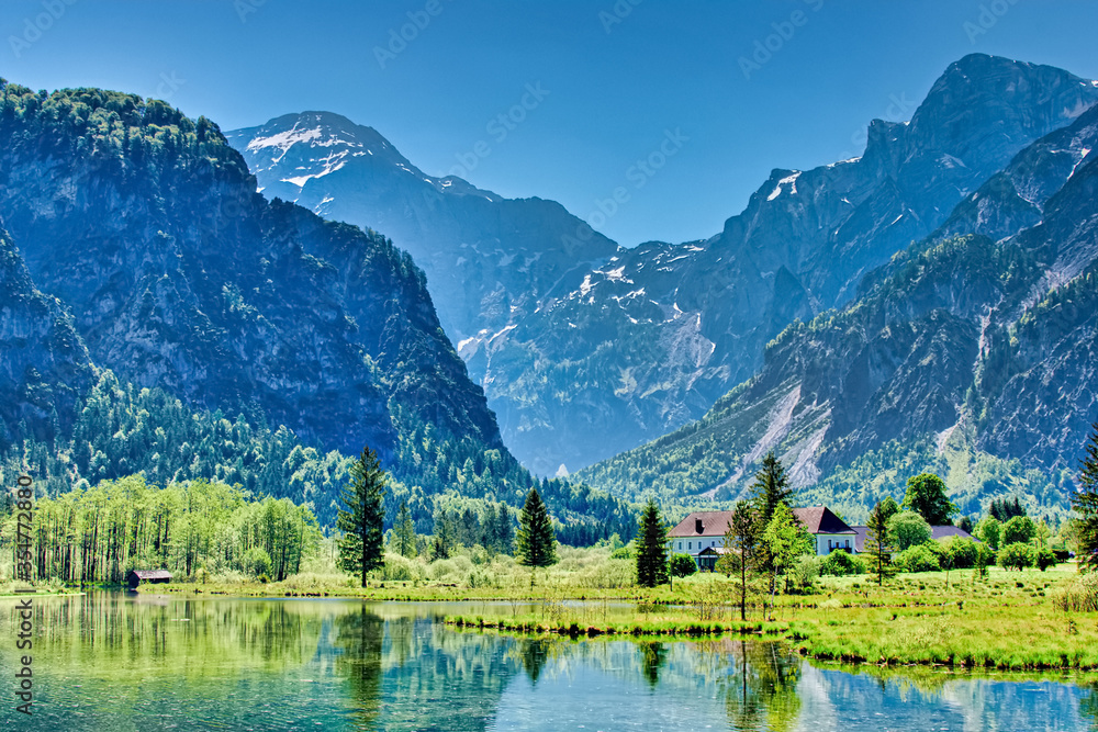lake in the mountains, Almsee Grünau Austria