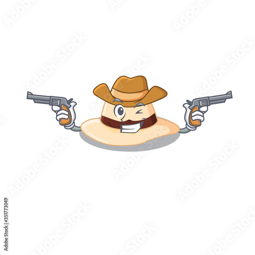 Cartoon character cowboy of panama hat with guns