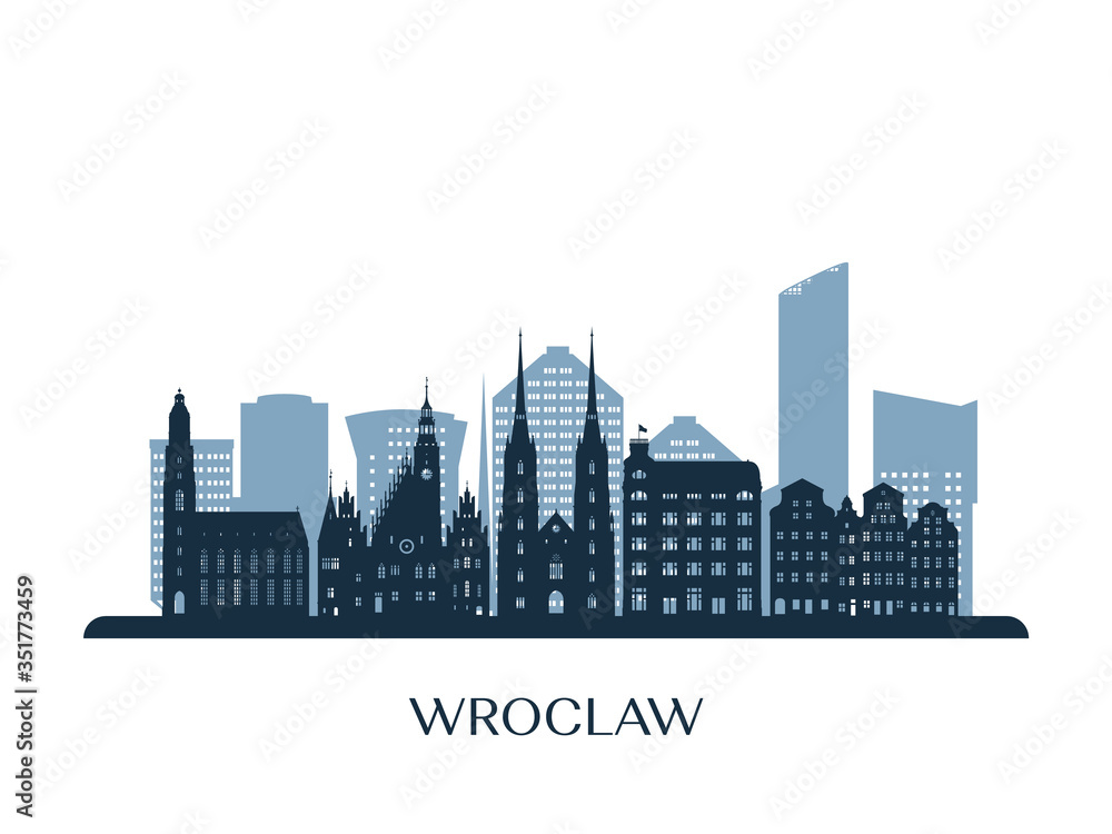 Wroclaw skyline, monochrome silhouette. Vector illustration.