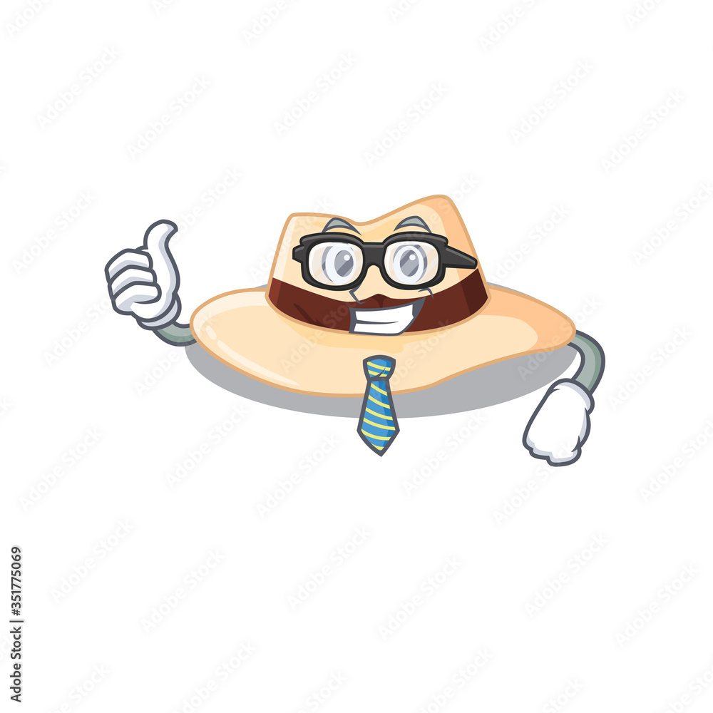 cartoon drawing of panama hat Businessman wearing glasses and tie