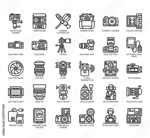 Set of photographhy thin line and pixel perfect icons for any web and app project.
