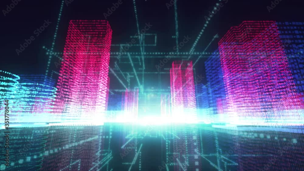 Animation of digital city in black background Animation of digital city in black background