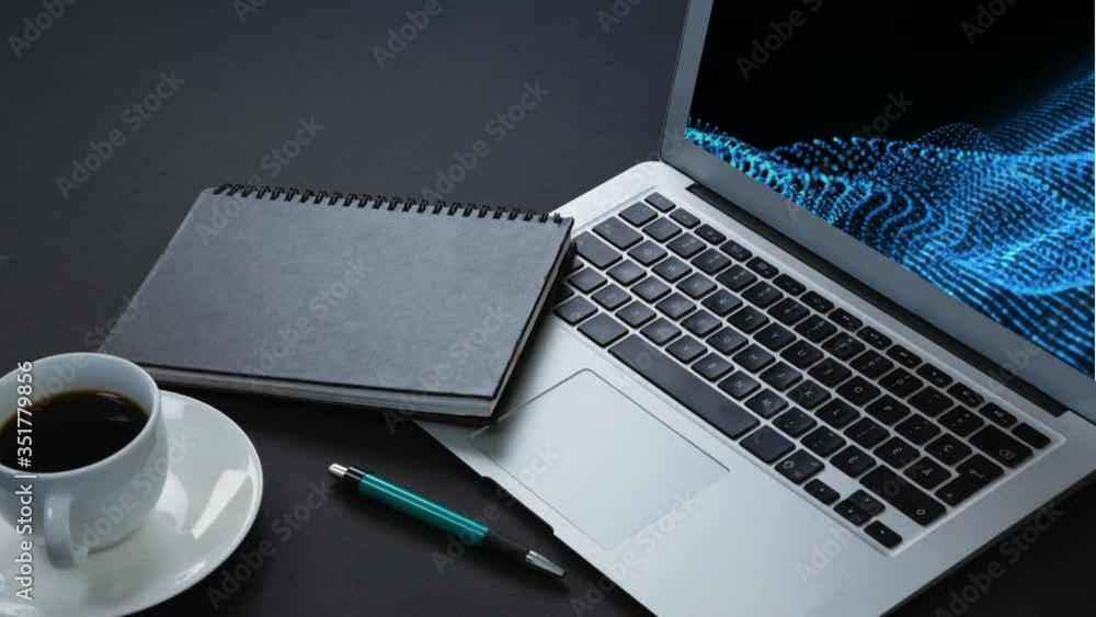 Animation of a laptop showing blue animation on the screen with a laptop Animation of a laptop showing blue animation on the screen with a laptop