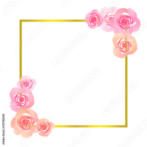 Botanical rose template with golden frame and flowers for invite, greeting and covers, poligraphy vector