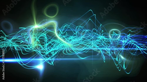 Animation of multiple blue shiny light lines moving on black background photo