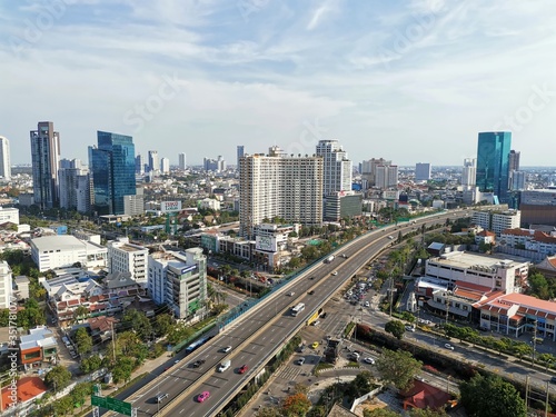 Traffic on toll way in downtown Bangkok 