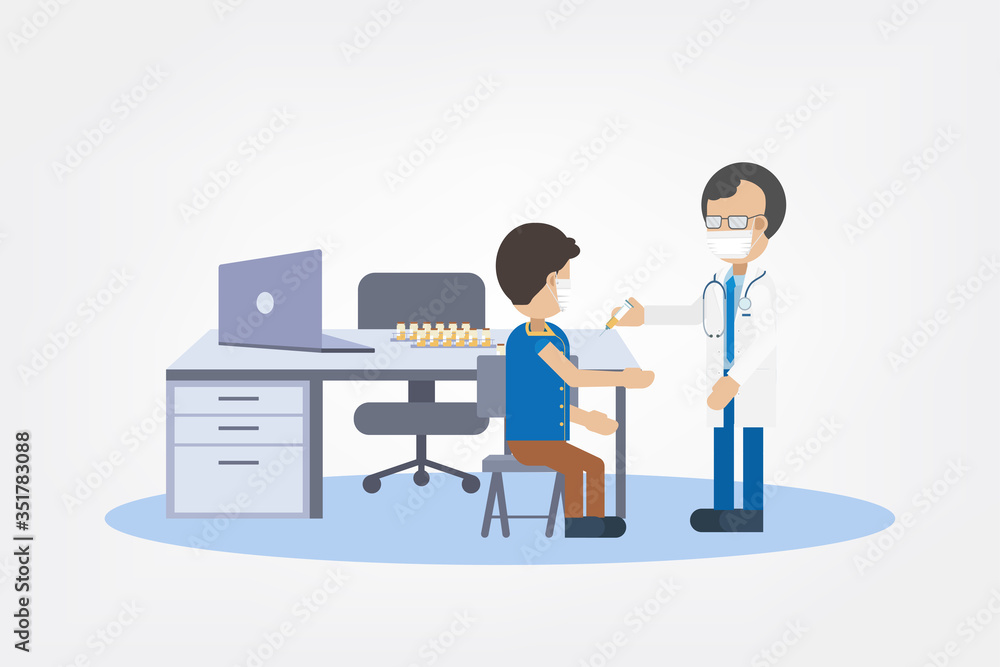Vaccination concept with doctor hold syringe with vaccine flat design vector illustration Vaccination concept with doctor hold syringe with vaccine flat design vector illustration