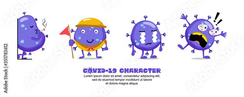 Blue Covid-19. Coronavirus cartoon inspiration design. smoking, scout, crying and shocked
