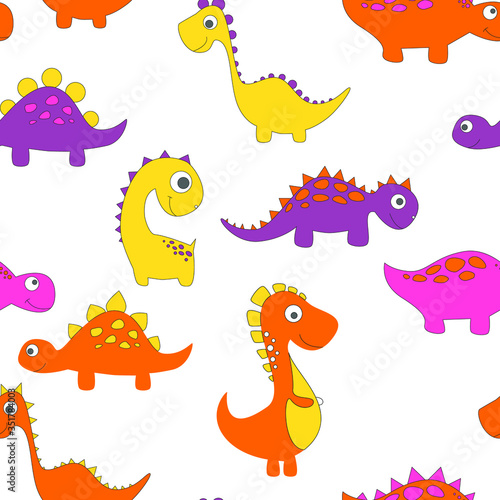 Childish dinosaur seamless pattern for fashion clothes  fabric  t shirts. hand drawn vector