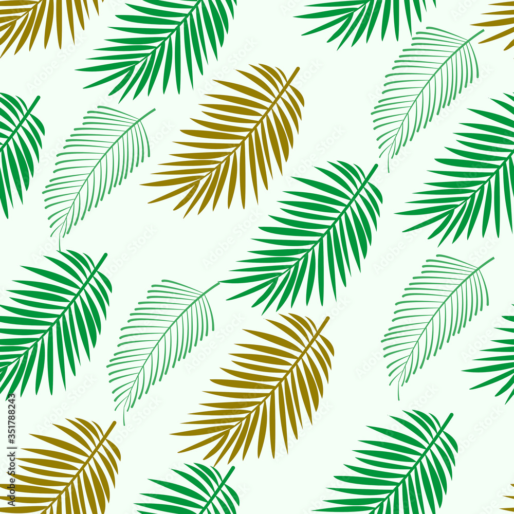 Seamless pattern with tropical palm leaves  on white background. Botanical illustration