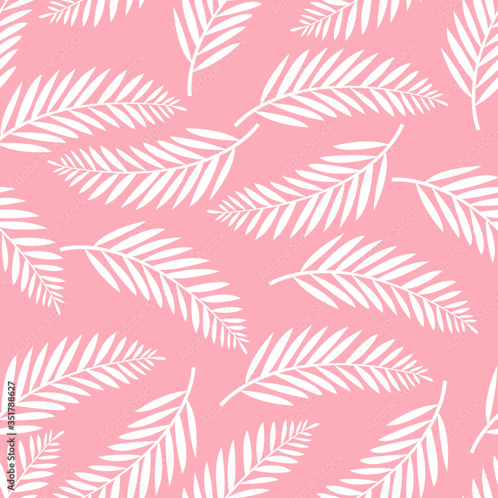Fototapeta Seamless pattern with tropical palm leaves  on white background. Botanical illustration