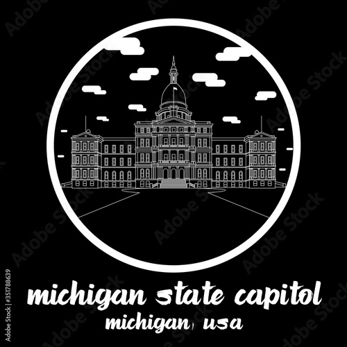 Circle Icon line Michigan State Capitol. Vector illustration.
