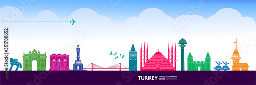 Turkey travel destination grand vector illustration. 