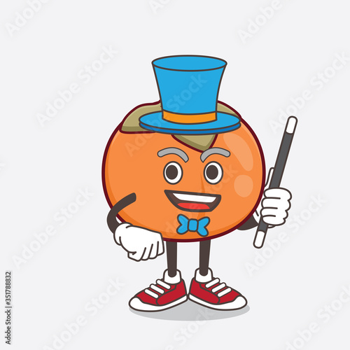 Persimmon Fruit cartoon mascot character performance as a Magician