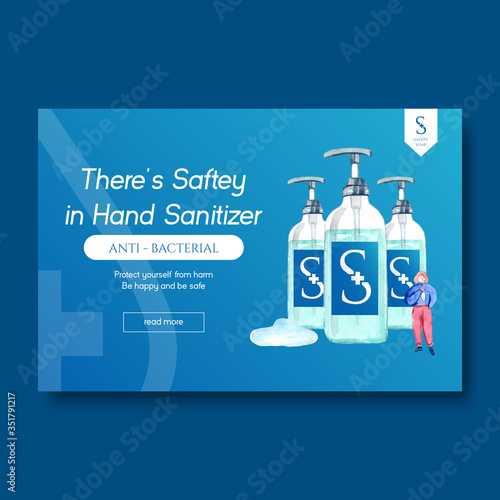 Facebook template design with hand sanitizer  and protect Coronavirus and bateria