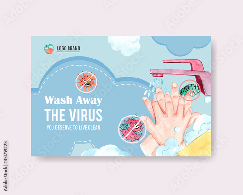 Facebook template design with hand sanitizer  and protect Coronavirus and bateria