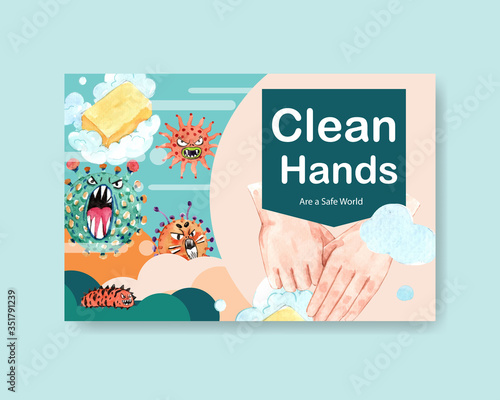 Facebook template design with hand sanitizer  and protect Coronavirus and bateria